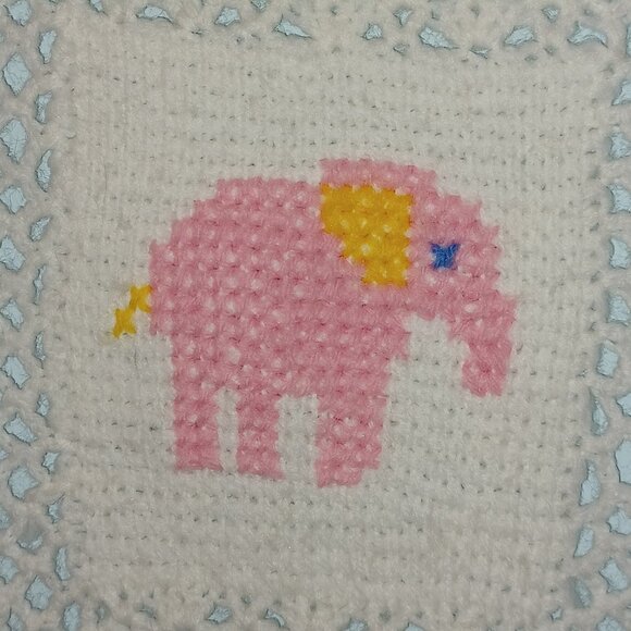 Two Hand Made Crochet Baby Afghans White Pink Yellow Blue - Picture 5 of 10